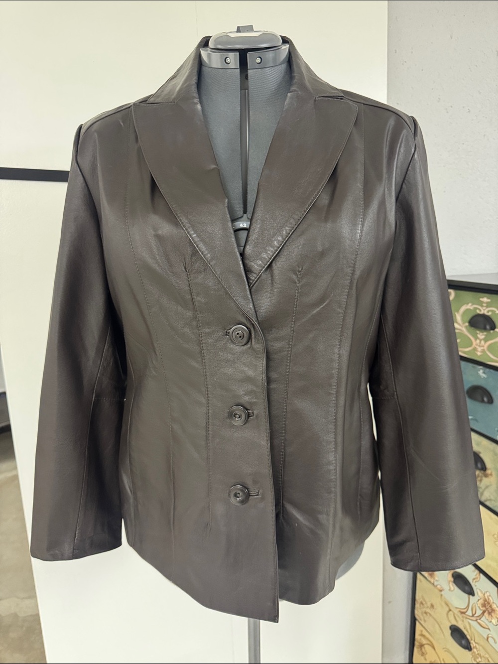 East 5th Dark Brown Leather Button-Front Blazer
